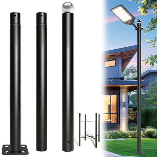 Street Light Pole 10Ft Heavy Duty Metal Outdoor Light Post for Solar Street Lights Rust-proof Galvanized Steel Pole with Mounting Rebar Cage Base for Basketball Courts Parking Lots Backyard & Park