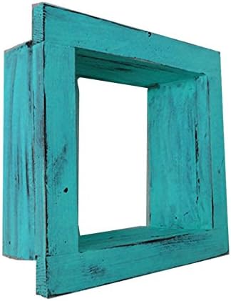 Square Wood/Wooden Shadow Box Display - 9" x 9" - Aqua - Decorative Reclaimed Distressed Vintage Appeal