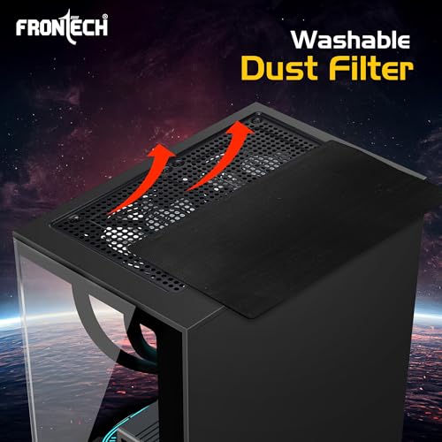 Image of Frontech Sting Gaming Cabinet | Mid-Tower PC Case | ATX & m-ATX Support | Tempered Glass Front & Side Panel | 3 Pre-Installed 120mm RGB Fans | USB 3.0 I /O | Bottom PSU Mount (FT-4348)