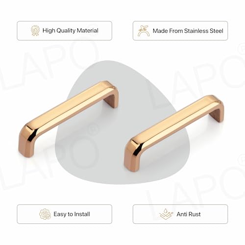 Image of LAPO 4 Inch Drawer Handles for Kitchen, Elegant Pull Handles for Window Drawer, Wardrobe, Almirah & Pooja Mandir,DIY Friendly Mounting (96mm, Rosegold Finish, Pack of 2)