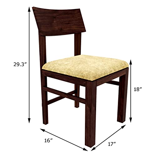 Image of Custom Decor Sheesham Solid Wood Six Seater Dining Table with Six Chairs with Beige Cushion for Dining Room & Restaurant | Finish - Warm Chestnut