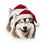 (2 Pack) Christmas Husky Magnets - Santa Hat Dog Lover - Holiday Fridge Decor for Pet Parents - 5 Inches On Longest Side - Thick Durable Magnet - Made in USA - MAG31158
