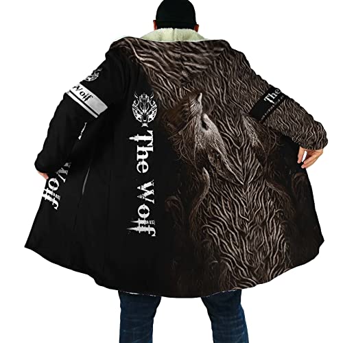 Ragnarok Fenrir Wolf Men's winter thickened warm lambswool hooded parka Viking Mythology Casual Parker Jacket outerwear (Color : Fenrir Wolf A15, Size : X-Large)