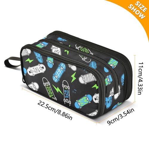 Image of Skateboard Lightning Pencil Case Box Boys Girls Large Pencil Pouch Zipper Compartments Big Capacity Stationery Pen Bag Organizer for Kids Teens Adults School Office