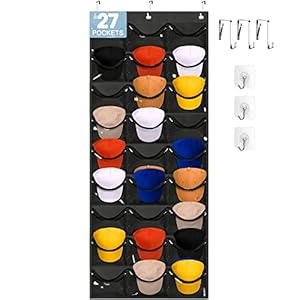 Owkjar 27 Large Pockets Hat Organizer for Baseball Caps,Hat Rack with 6 Hooks Over the Door or Wall Multiple Caps Display Storage Racks,Hat Holder Organizer for Golf Sports Caps Organization