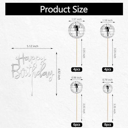 Soelomu SU004 23 Pcs Disco Ball Cake Toppers, Happy Birthday Cupcake Topper Disco Ball Cake Picks Disco Theme Decorations For 70S Disco Party Favor thumb #1