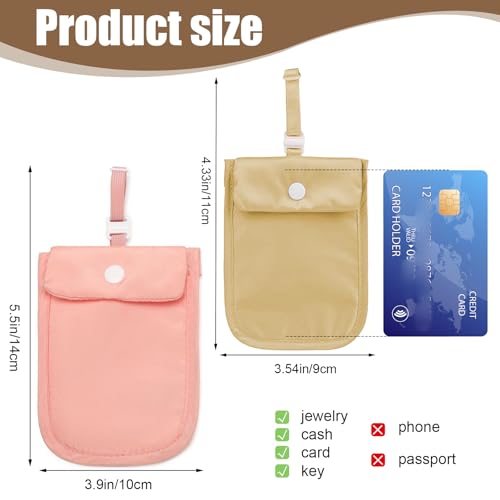 Image of Wallet, RFID Washable Hidden Bra Wallet-2PCS Adjustable, Credit Cards & Money & Valuables with Adjustable Elastic Neck Strap Suitable for All Bra Sizes -Anti-Pickpocket Travel (Khaki and pink)