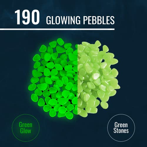 Graham Products 190 Pieces Glow In The Dark Rocks | Indoor & Outdoor Use - Garden, Fish Tank Pebbles, Planter, Walkway, Driveway Decoration & More | For Kids Aged 6 & Up | Powered By Sunlight - Green #TOP1