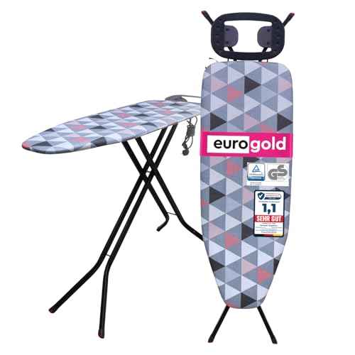 EUROGOLD® Bügelbrett mit Steckdose 120x42 cm – Stabiler Bügeltisch...