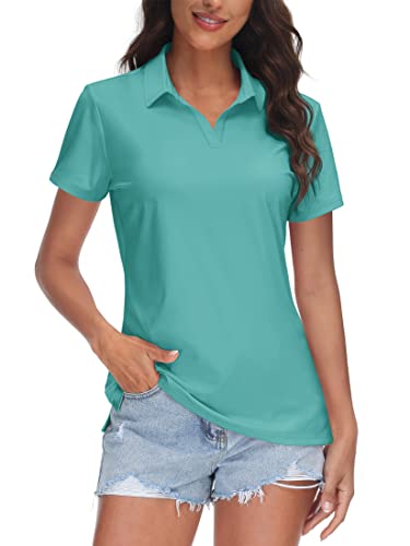 Image of TACVASEN Women's V-Neck Polo Shirts UPF 50+ Short Sleeve Sun Protection Quick Dry Golf Polos Collared Shirt