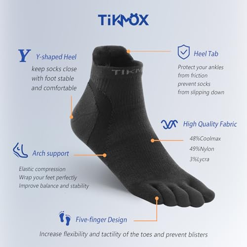 Athletic Toe Socks, Five Finger Ankle Socks for Men/Women, CoolMax Moisture-Wicking, Arch Support, Cushioned & Elastic, High Performance4
