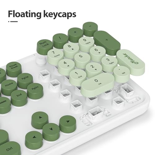 Image of Owpkeenthy Typewriter Green Matcha Cute Keyboard with Floating Round Keys, Full Size Wired Retro Keyboard Click Feeling with Foldable Stands for Laptop Office PC Desktop Windows (Matcha)