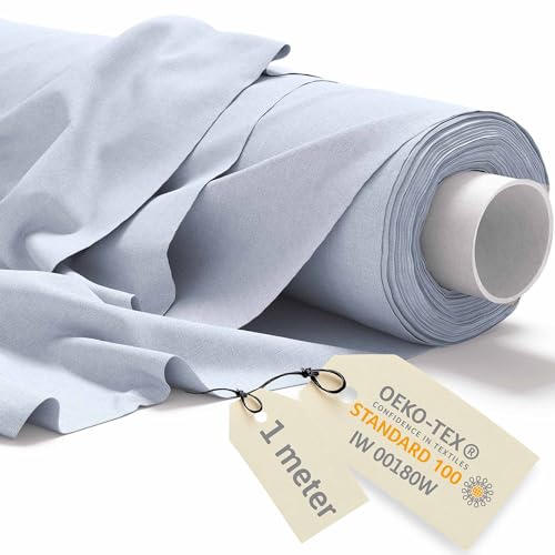 DreamRoots Telas por metro Algodon 1Mx160cm 145 g/m² - Tela para tapizar, cortinas, disfraz, manualidades - Tela de lienzo, Azul Claro