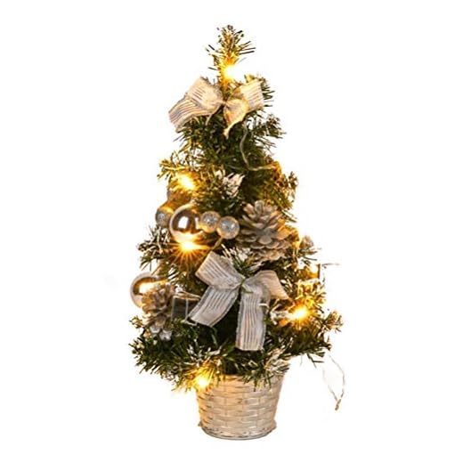 COTTILE Julgran liten belysning bord julgran med ljusslinga slipning julgransbollar till jul, advent, som stämningsljus, julträd
