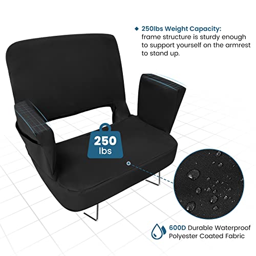 TOPSKY Stadium Seat with Back Support, Regular Size 18.7”Width (Seat 17”), 3 Reclining Positions, Wide Bleacher Seats with 2 Hook, Picnic Seat (Black) image 4