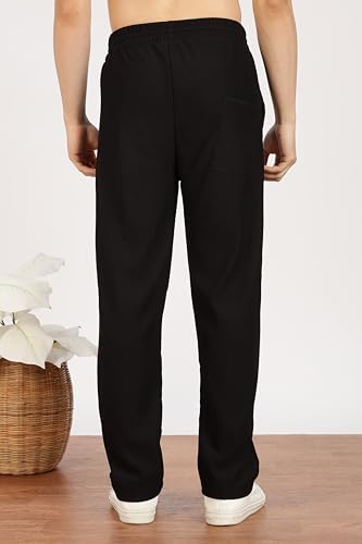 Image of Men's Regular Fit Textured Trousers with Elastic Waistband & Drawstring Closure - Casual & Smart Everyday Pants