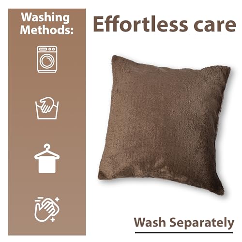 Image of Premium Faux Rabbit Fur Cushion Cover 16X16 Inch - Set of 2 | Soft Plush Decorative Square Throw Pillow Covers with Velvet Back, Washable Cushion Covers for Sofa, Couch & Bed - [Brown]