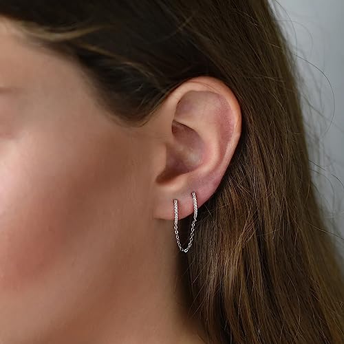 CERSLIMO Small Huggie Hoop Earrings for Women, 14K Gold Plated Sterling Silver Post Chain Hoops Hypoallergenic Dangle Drop Earrings2