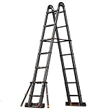 Ladders,Telesladder Telescoping Ladder 27Feet, Quick Button Retraction Telesextension Ladder Protect