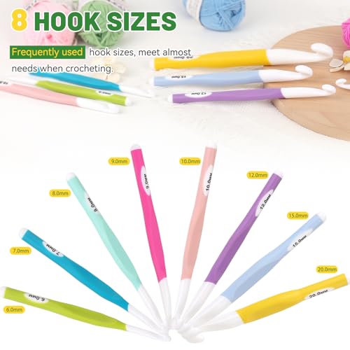 Image of Aeelike Large Crochet Hooks Set, 8 PCS Colorful Crochet Hooks Size 6.0mm 7mm 8mm 9mm 10mm 12mm 15mm 20mm for Thick Bulky Yarn Blankets DIY Crafts, Ideal Gift