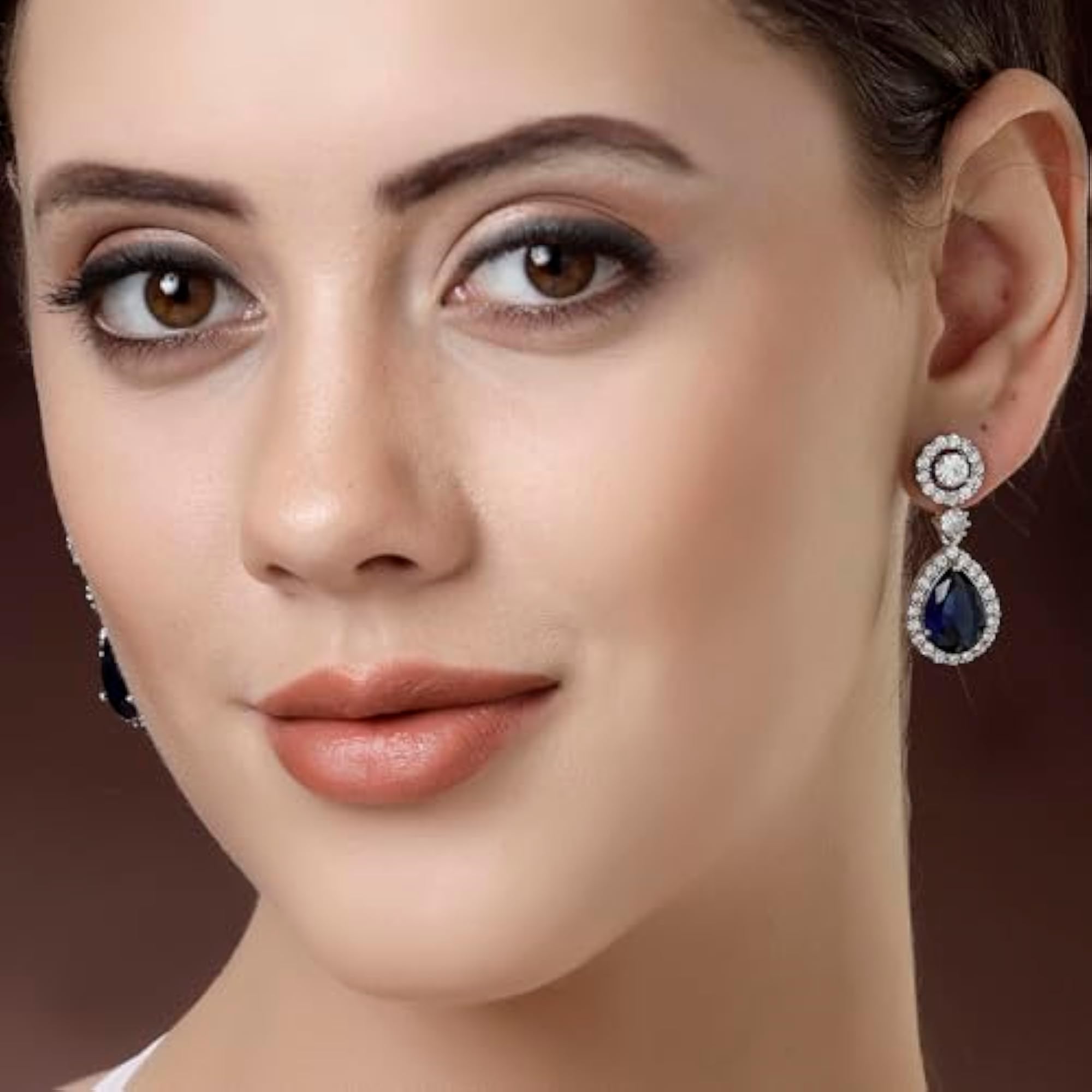 Rhodium-Plated American Diamond Teardrop Earrings