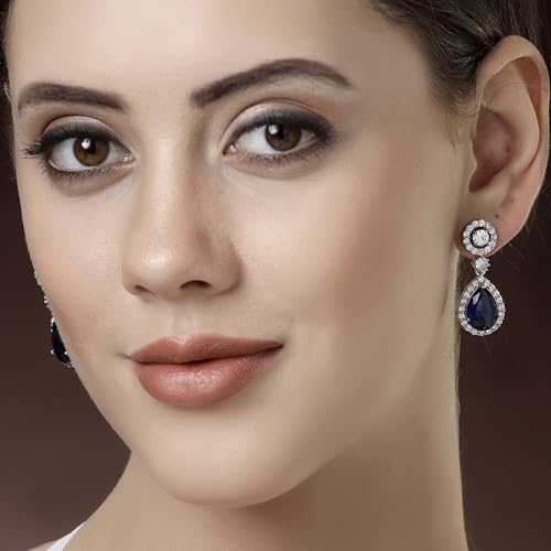 Image of Zeneme Fashion Rhodium Plated Brass Silver Toned Fancy Tear Drop Dangle Earring For Women and Gifts For Girls