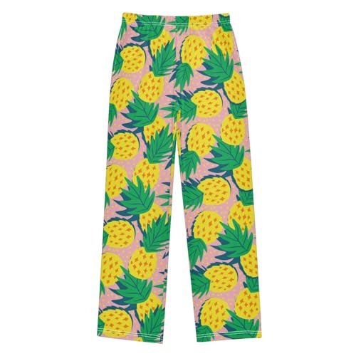 ZZXXB Summer Pineapple Boys Long Pants Soft Trousers Elastic Waist Kids Lounge Bottoms with Pockets S-XL