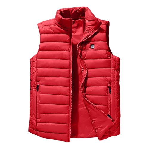 電熱ベスト メンズ 冬 大きいサイズ ヒーターベスト 4箇所発熱 速暖 電熱服 USB給電式 3段階温度調整 ヒートジャケット 袖なし 立ち襟 防風 防寒 軽量 暖房ウェア 中綿 あったか 水洗い可能 加熱服 コンパクト 通勤 通学 作業着(レッド,M)