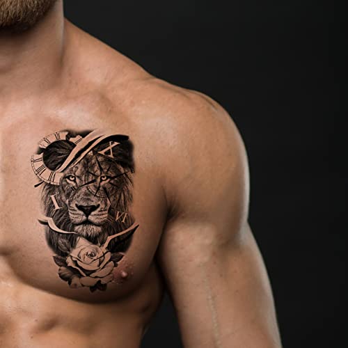 Padoun Temporary Tattoos Animal, 6-Sheet Wolf Lion Large Temporary Tattoo For Men, Waterproof Long Lasting Tattoos Realistic Fake Tattoos For Women Kids #TOP2