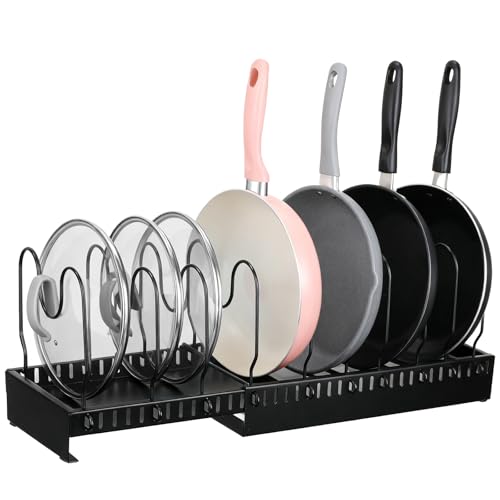 Voency Pfannenhalter für Schublade Erweiterbarer Topfdeckelhalter Topfdeckel Aufbewahrung mit 10 Verstellbaren Teiler Pfannen Organizer Deckelhalter für Küche Organizer für Topfdeckel und Töpfe