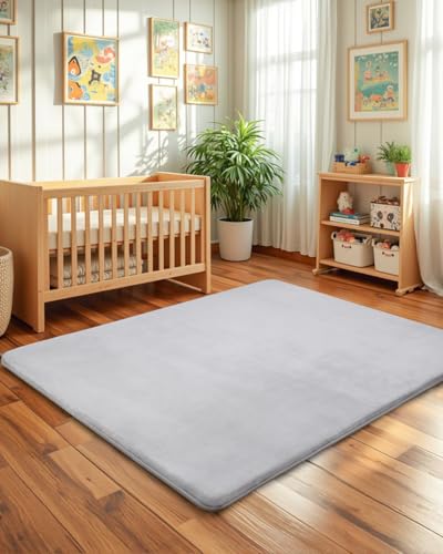 Favodormir Dicke Krabbelmatte Baby 150×180×3cm,Schaumfüllung Teppich Spielmatte Baby,Rutschfester Unterseite&Weicher Kurzflor, Pflegeleicht,Teppich Kinderzimmer,Spielmatten Für Laufgitter,Grau
