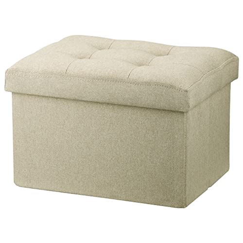 LINMAGCO Ottoman Storage Ottoman with Storage Small Foot Rest Stool Under Desk Stool Short Folding Footrest Linen Cloth Beigh 16X12X12IN