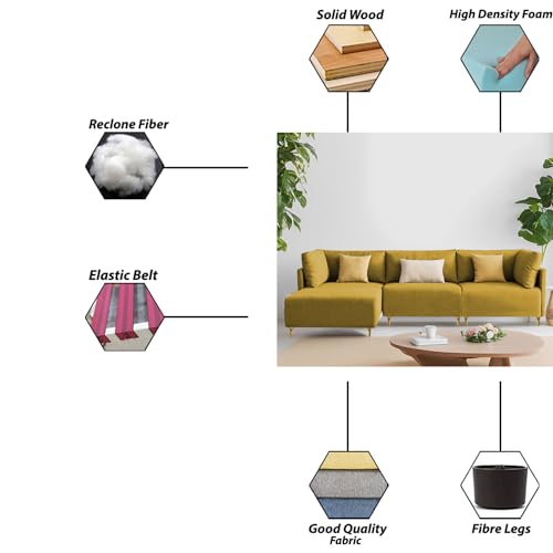 Image of Carina LHS 4 Seater L Shape Sofa Set for Living Room (Yellow Fabric) Premium Fabric Sofa