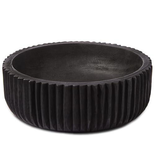 DN DECONATION Wooden Decorative Bowl, 9.84â€ Black Wood Fruit Bowl for Rustic Home Decor, Key Bowls for Farmhouse Decor Table Centerpiece Entryway Living Room Kitchen