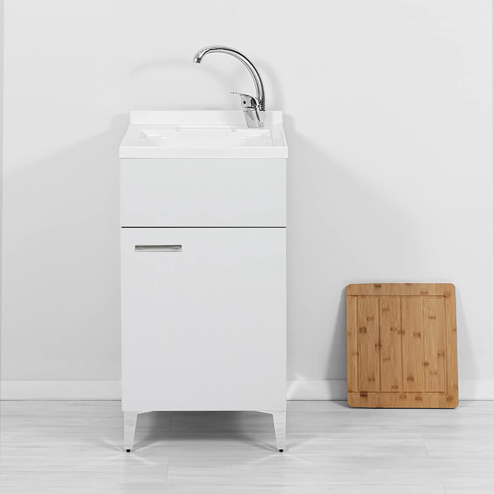 Inbagno Mobile lavatoio salvaspazio 45x50, 1 Anta con Vasca in Resina, Completo di ASSE lavapanni e Kit di Scarico