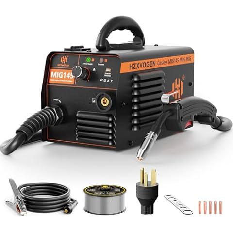 HZXVOGEN 145A MIG Welder 110V/220V Flux Core Welder Dual Voltage Gasless MIG Welding Machine IGBT Inverter Portable Welder Machine Cover