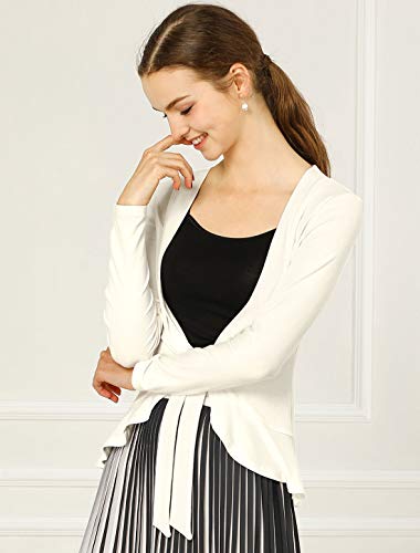 Image of Allegra K Women's Tie Front Cardigan Dressy Casual Cardigan Draped Ruffle Shrugs for Women Dresses