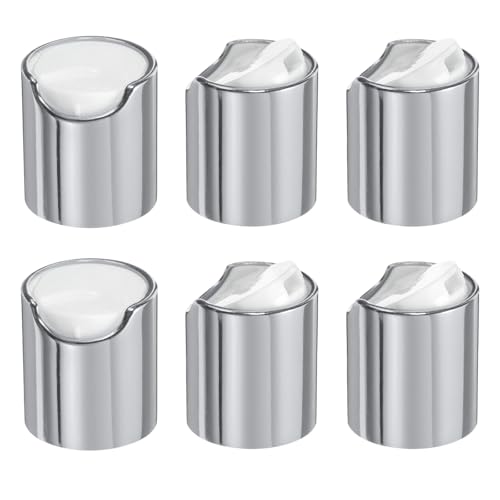 sourcing map 6 tappi a disco in plastica alluminizzata, 20/410, tappi di ricambio durevoli per bottiglie da spremere, bottiglie ricaricabili, plastica, vuoti, shampoo, argento bianco