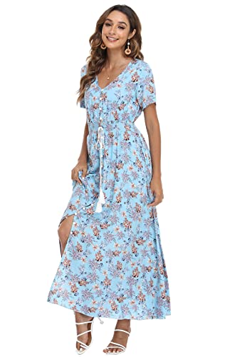Image of VintageClothing Women's Floral Maxi Dresses Boho Button Up Split Summer Casual Long Dress Beach Party Dress