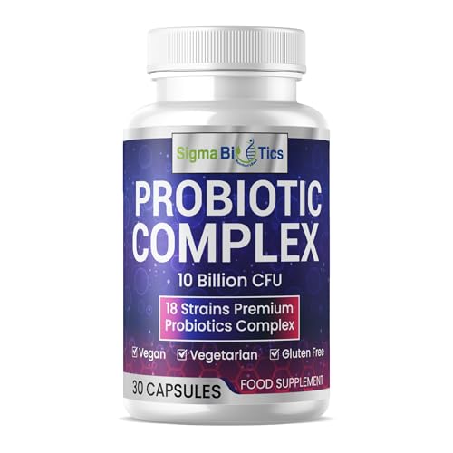 Probiotic Complex - Vegetarian 18 Premium Strains - 10 Billion CFU - Digestive and IBS Support Supplement with Lactobacillus Acidophilus & Bifidobacterium - One a Day - 30 Capsules