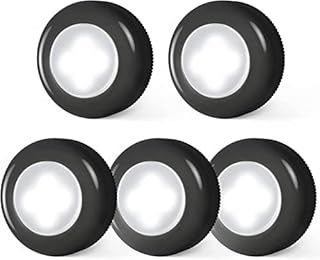 Dream Master Tap Light Push Lights Mini Night Touch LED Puck Under Cabinet Lighting Battery Operated Powered DIY Stick On Wireless Closet Counter Kitchen Black Cool 5 Pack, New5packBK-coollight