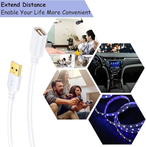 Image of USB 2.0 Male A to Female A Extension Cable 1.5 Meter, Super Speed 5Gbps for Printer, PC, External Hard Drive, LED /LCD TV USB Ports, White