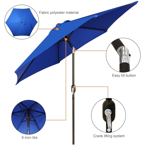 Image of Blissun 7.5 ft Patio Umbrella, Yard Umbrella, Outdoor Market Umbrella with Push Button Tilt Crank, Royal Blue