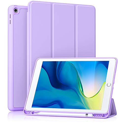 Akkerds Case Compatible with iPad 10.2 Inch 2021/2020/2019, for iPad 9th/8th/7th Generation Case with Pencil Holder, Protective with Soft TPU Back, Auto Sleep/Wake Cover, Lavender
