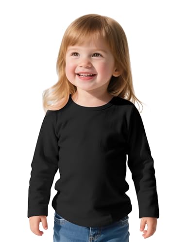 Witwot Toddler Girl Long Sleeve Shirts Soft Cotton T-Shirts Baby Girls Crewneck Basic Tees Tops Black 3T