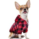 Eyein Hundehoodie für kleine mittlere und große Hunde, Warmer Flanell Hunde Kapuzenpulli mit Taschen und Leine Portal, Weiche Hundebekleidung für Frühling Herbst Winter (Rot-Schwarz Kariert, S)