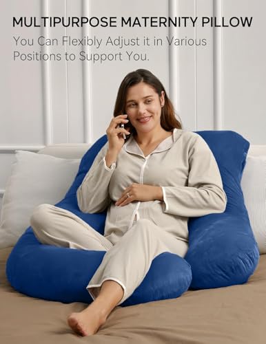 Image of G-Shaped Sleeping Pregnancy Pillow| Removable Velvet Covers| PregnoCare Fibres| Maternity, Nursing| Full Body Soft-Support Bump, Head, Back, Shoulder, Hips, Legs and Belly (Blue)