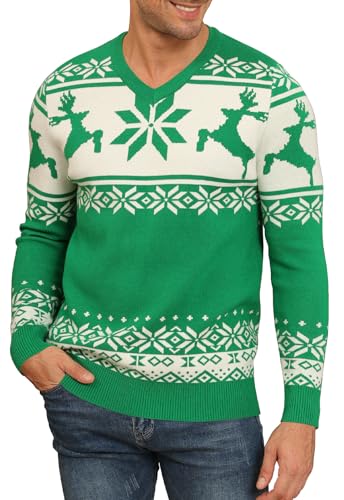 KUYIGO Men's V Neck Christmas Jumpers Tops Winter Lightweight Knitted Jumper Long Sleeve Soft Warm Knitwear Pullover Sweaters for Men 2XL Christmas Green