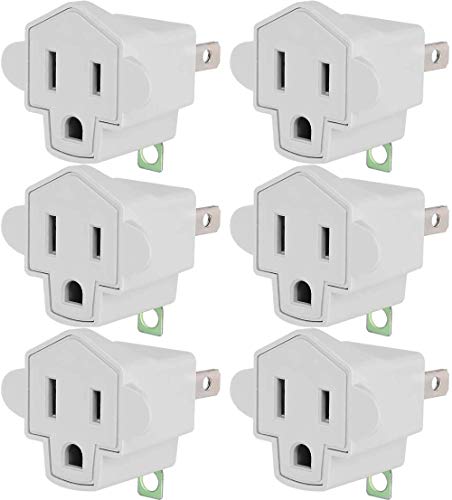 3 Prong to 2 Prong Polarized Grounding Adapter Wall Outlet Converter, JACKYLED 3-Prong Adapter Converter Fireproof Material 200? Resistant Heavy Duty for Household, Electrical, Indoor Use Only, 6 Pack