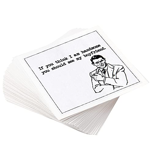 Five Star Funny Pride Graphics Quotes | White Cotton Cocktail Napkins | 50 Luxury Disposable Beverage Napkins with Witty Bar Quotes | Drink Napkins for Parties, Bars, Weddings & Game Nights
